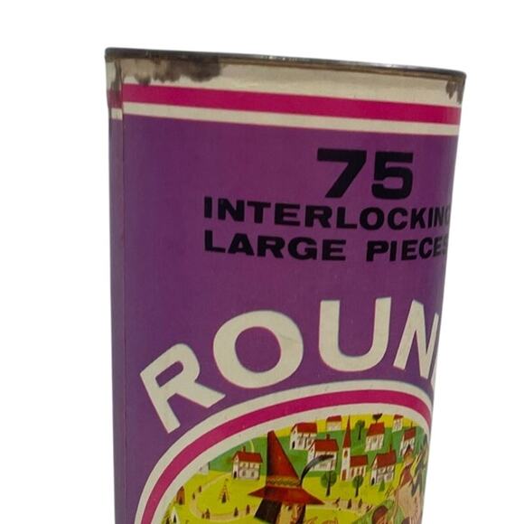 Vintage 1970s Pied Piper 12" HG Toys Round Puzzle in Metal Tube Missing 1 Piece - Picture 2 of 4
